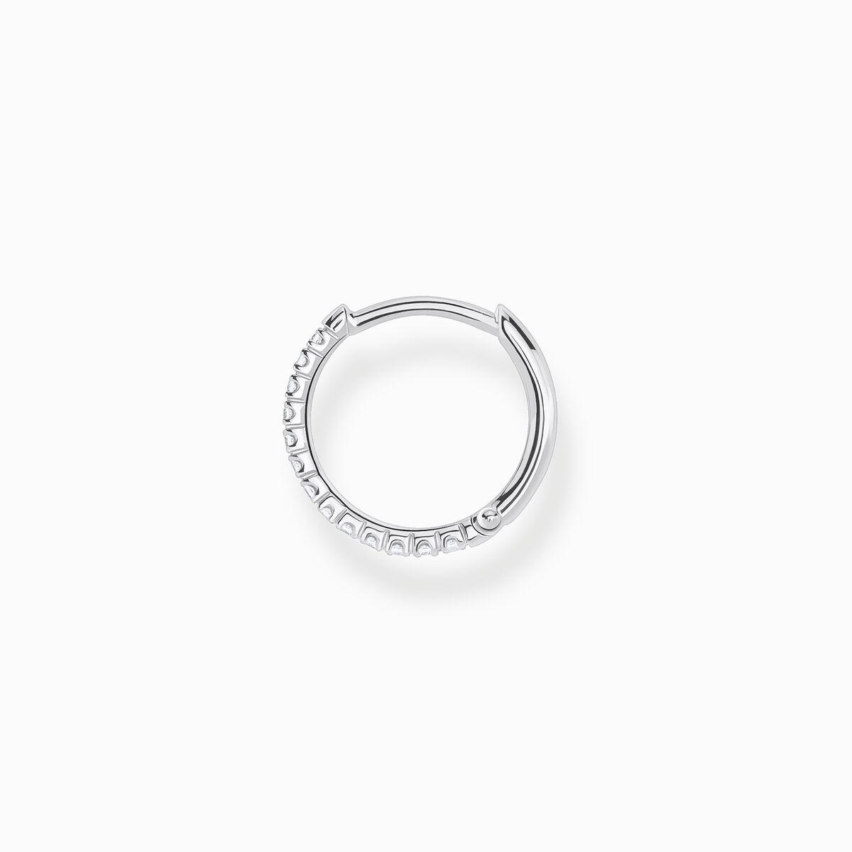Single hoop earring white stones, silver