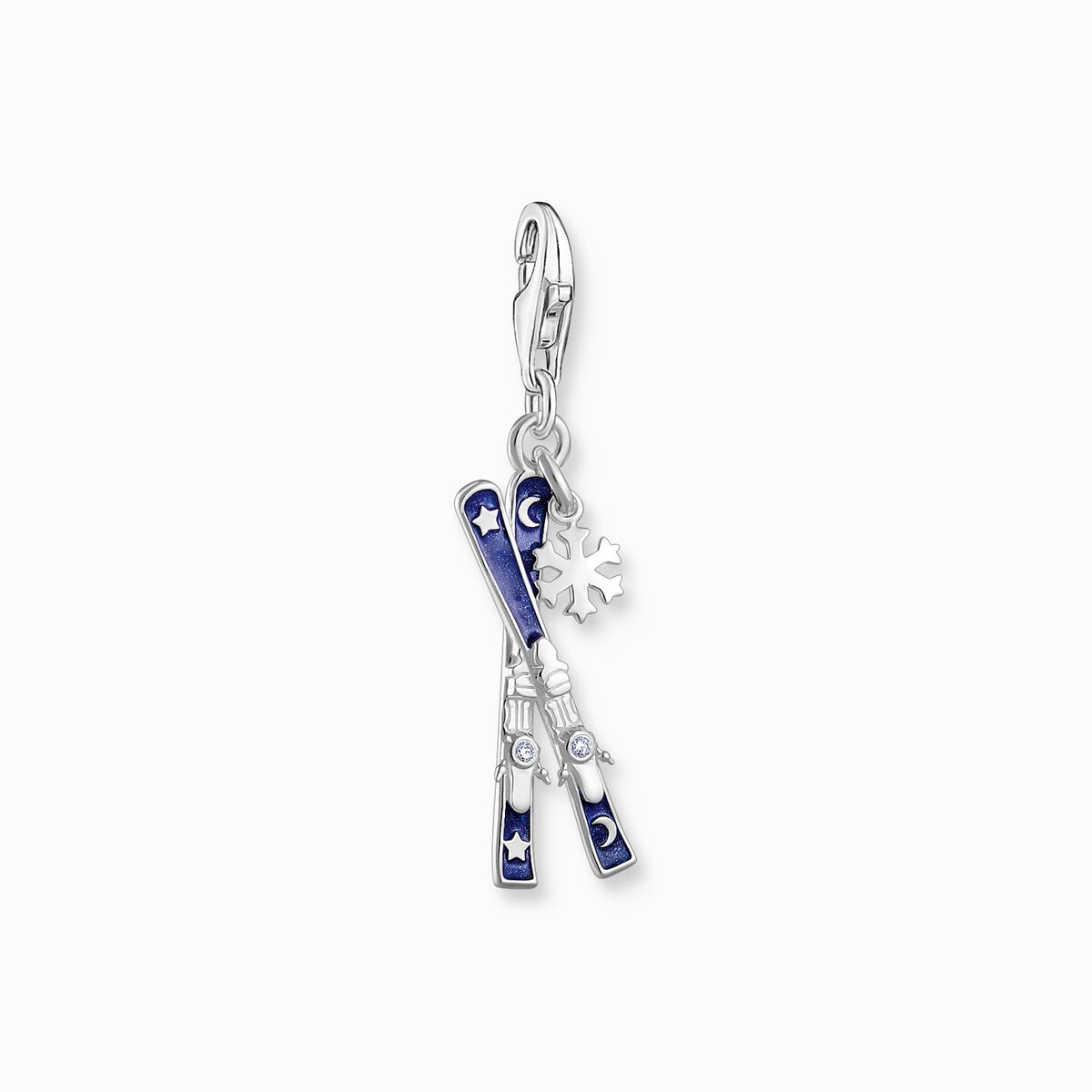 Silver charm crossed ski with cold enamel