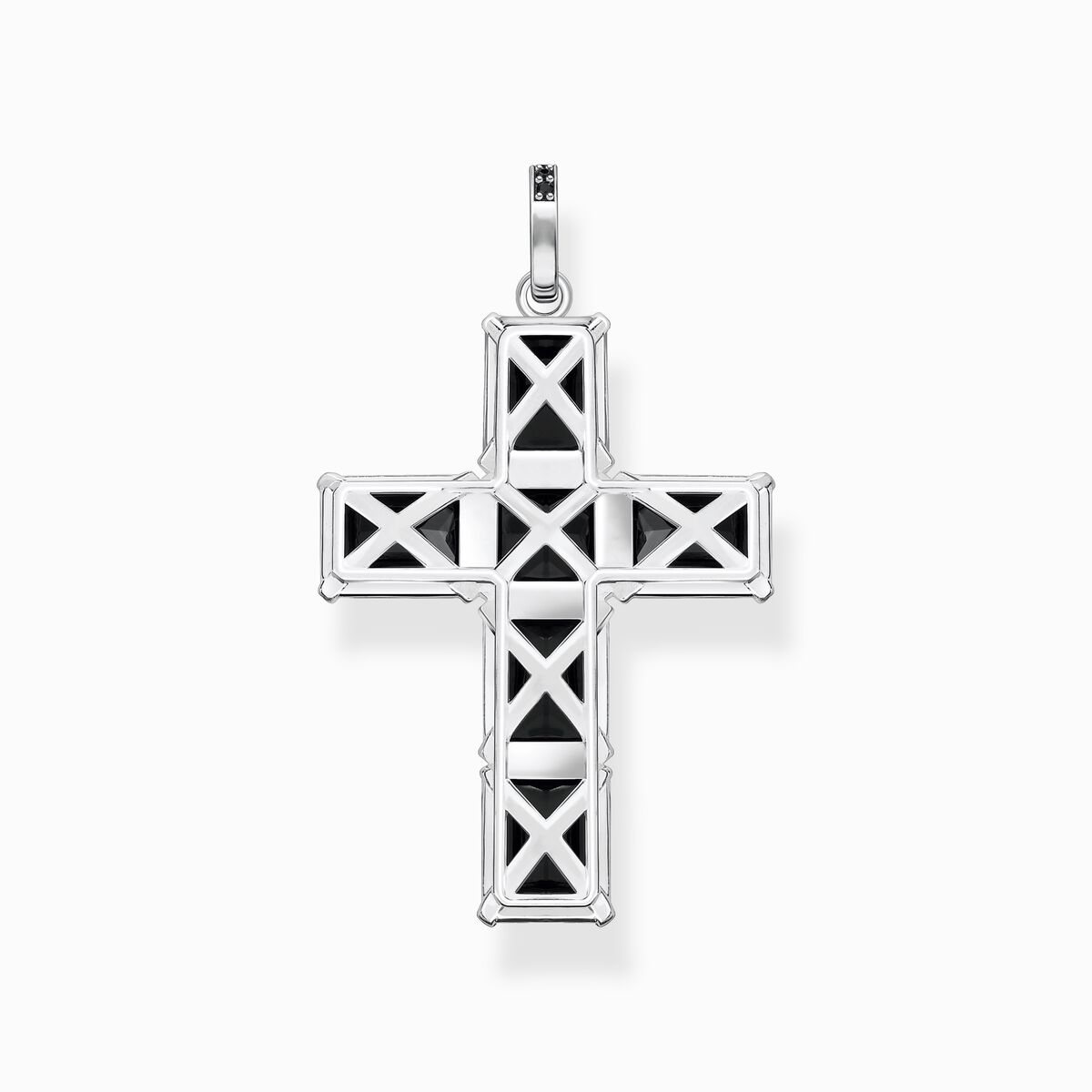 Pendant cross with black stones silver