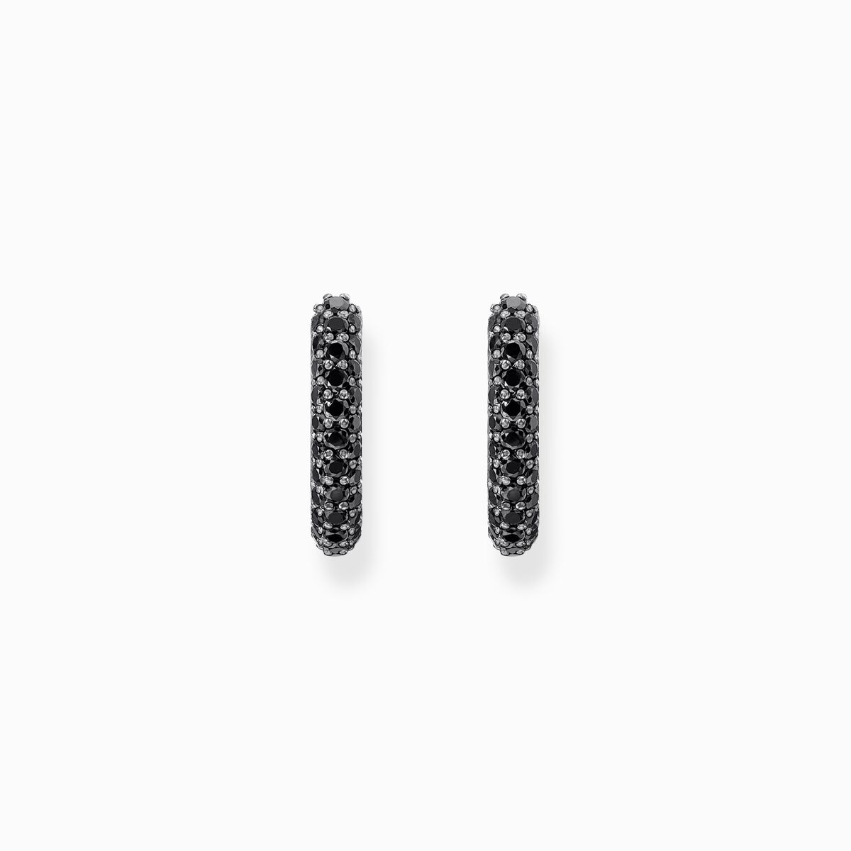 Silver hoop earrings with black zirconia pavé