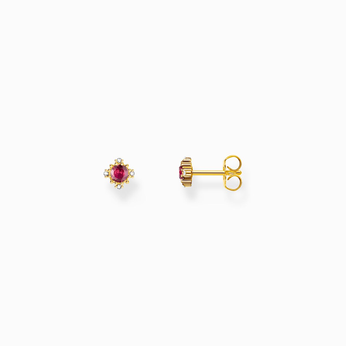 Gold-plated small ear studs Vintage with red sapphire