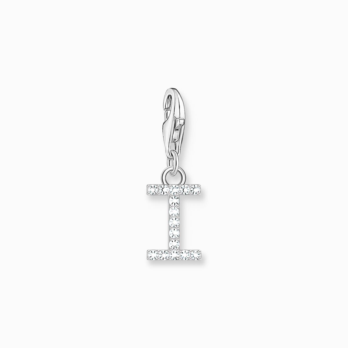 Charm pendant letter I with white stones silver