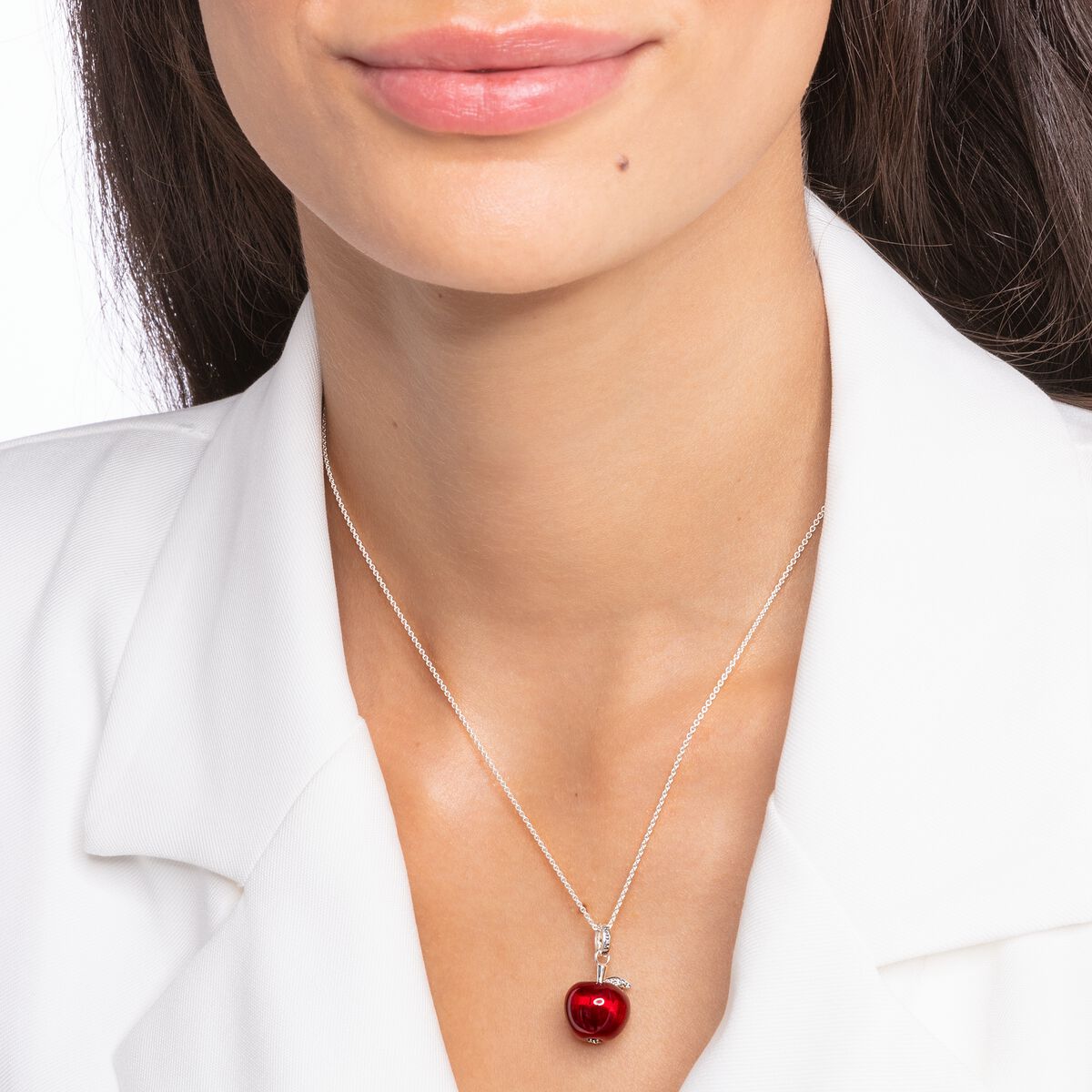 Necklace with red apple silver