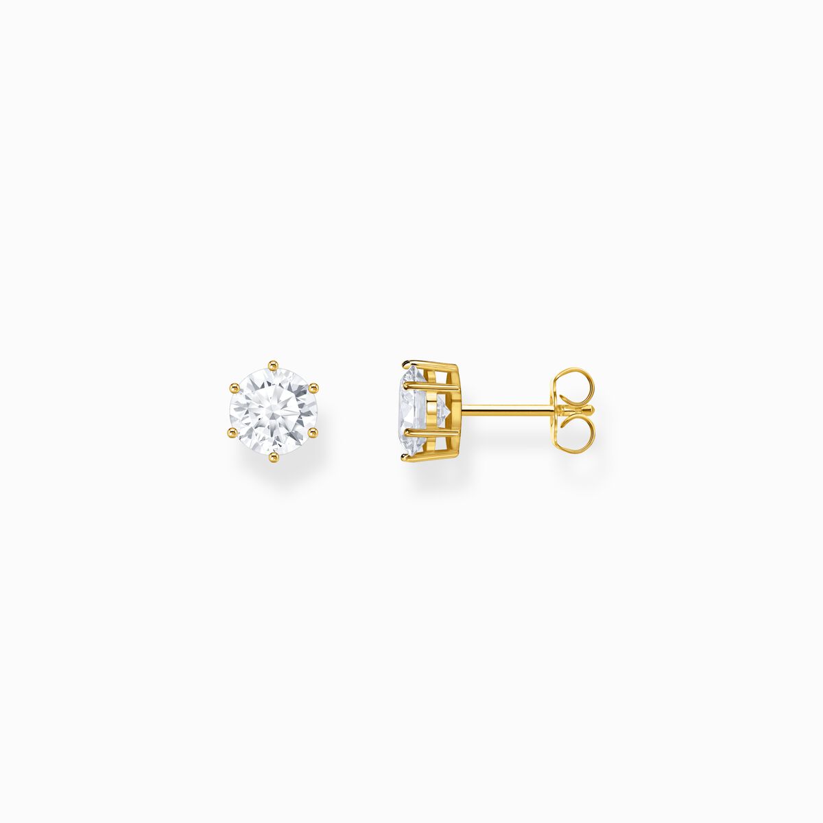 Gold-plated ear studs with big, white zirconia