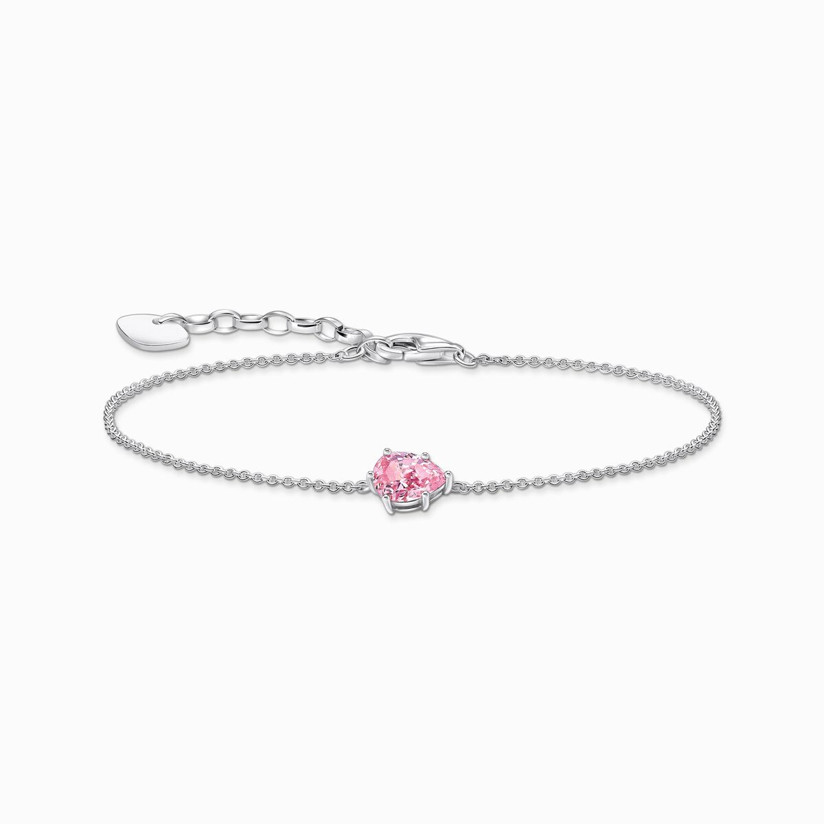 Silver bracelet with pink drop-shaped pendant