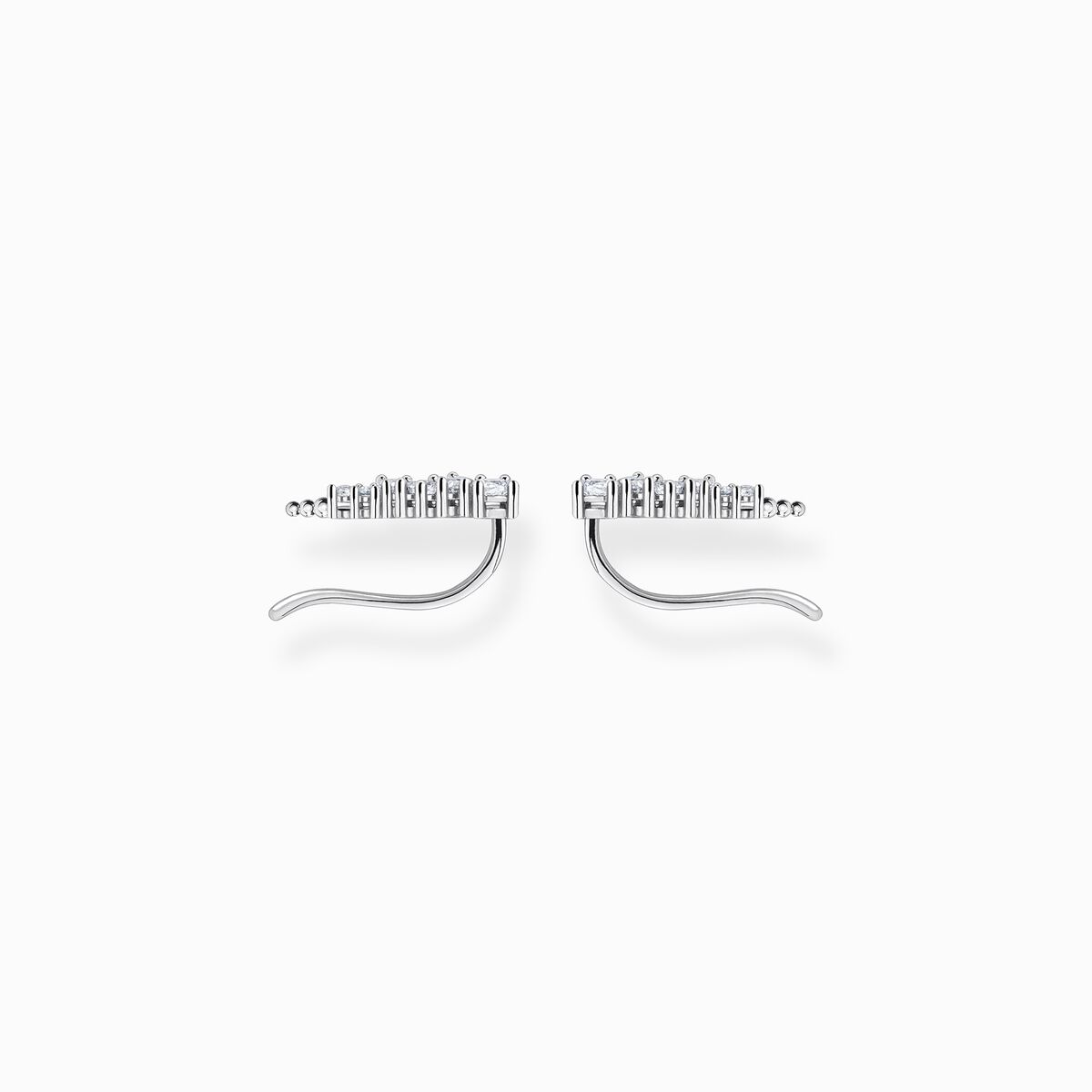 Ear climber white stones, silver