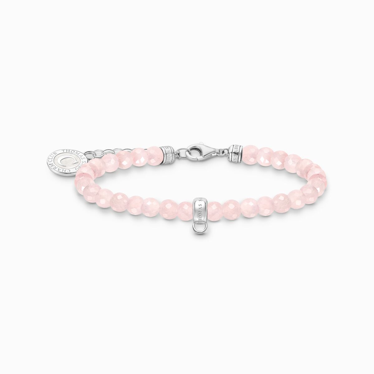 Silver charm bracelet with rose beads