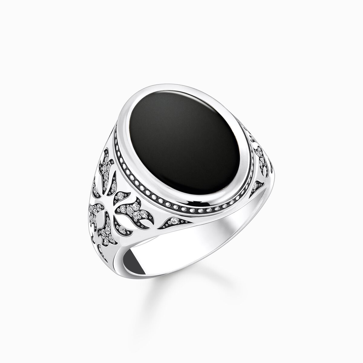 Silver blackened signet ring with black onyx
