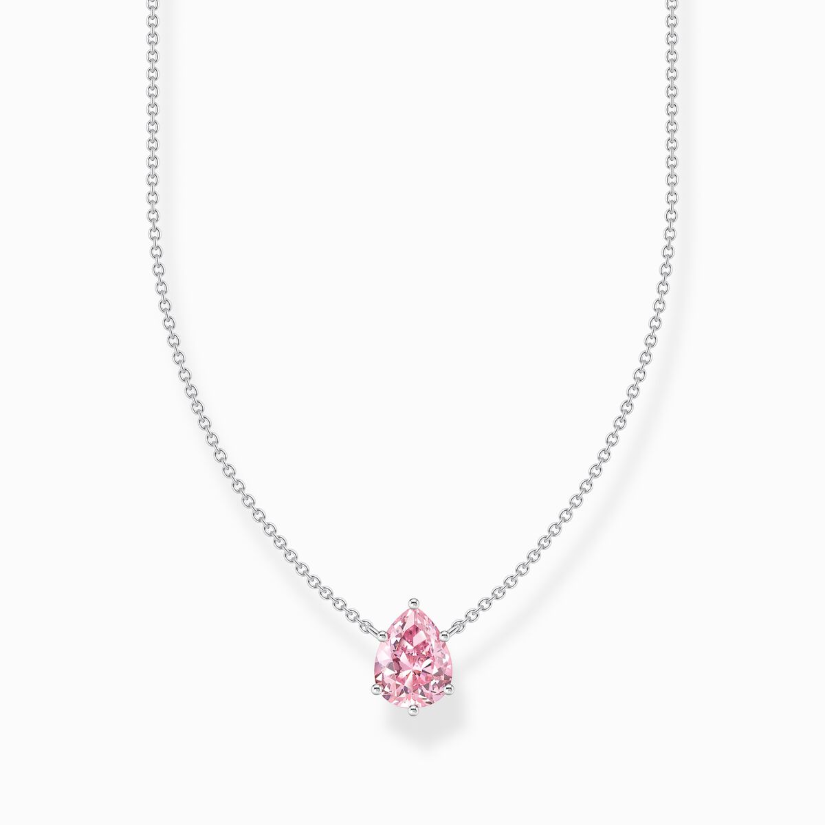 Silver necklace with pink drop-shaped pendant