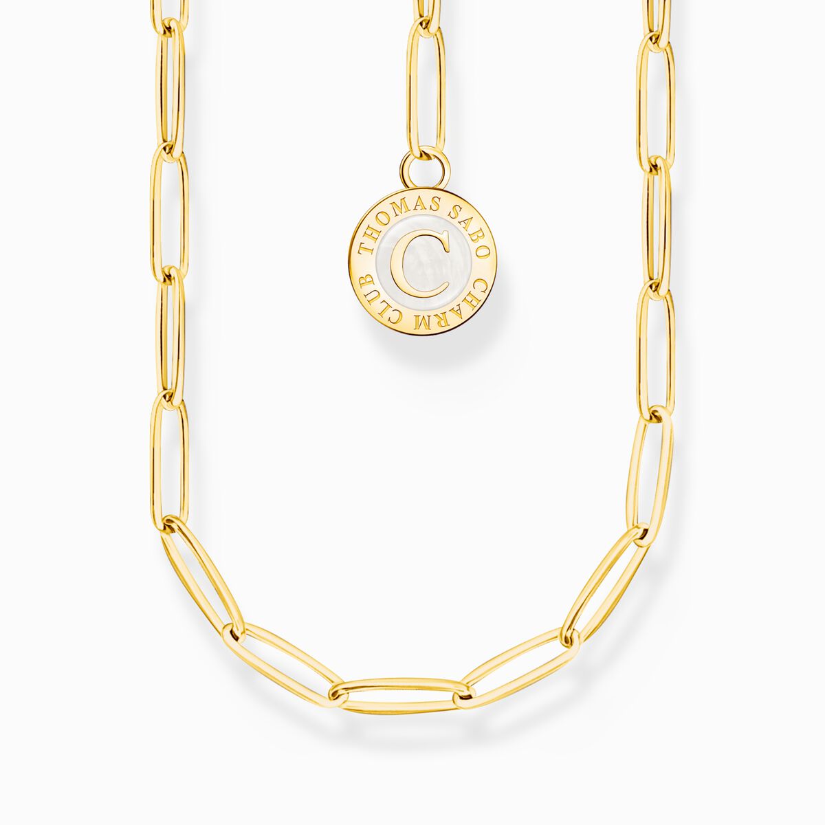 Charm necklace with white disc gold plated