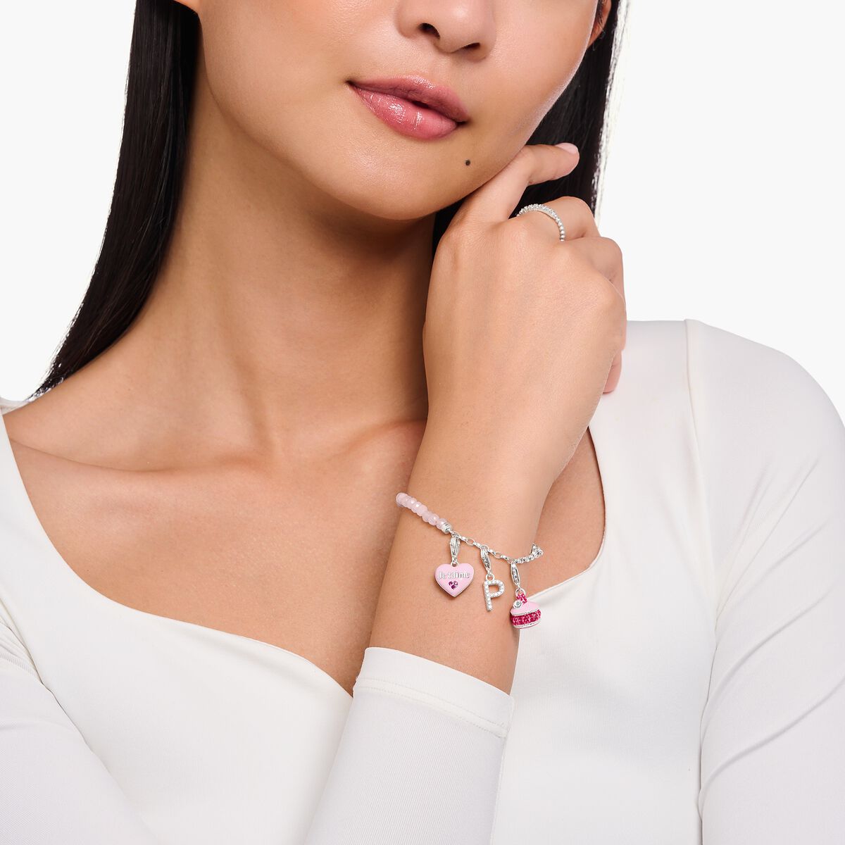 Charm pendant letter Q with white stones silver