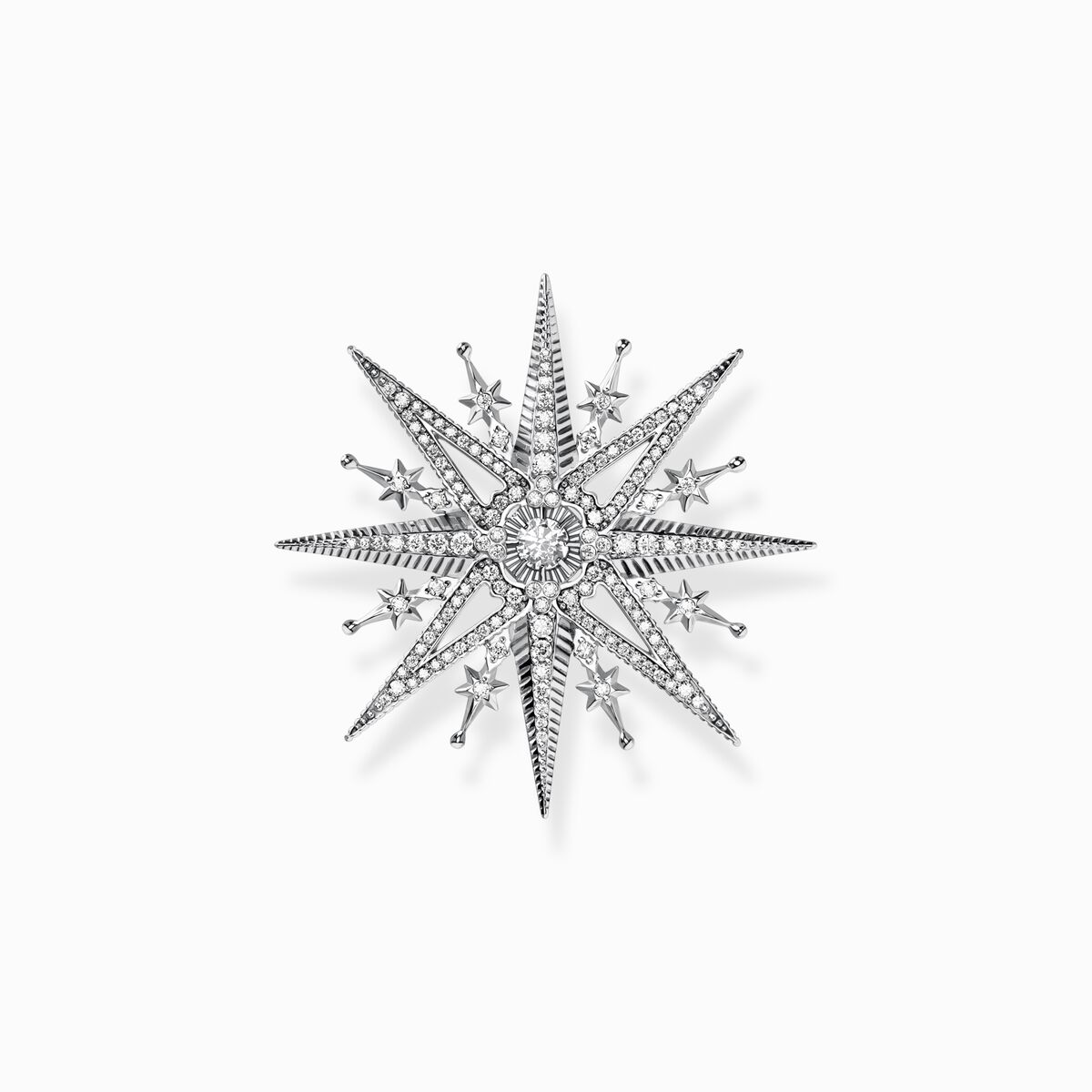 Brooch star with white stones silver