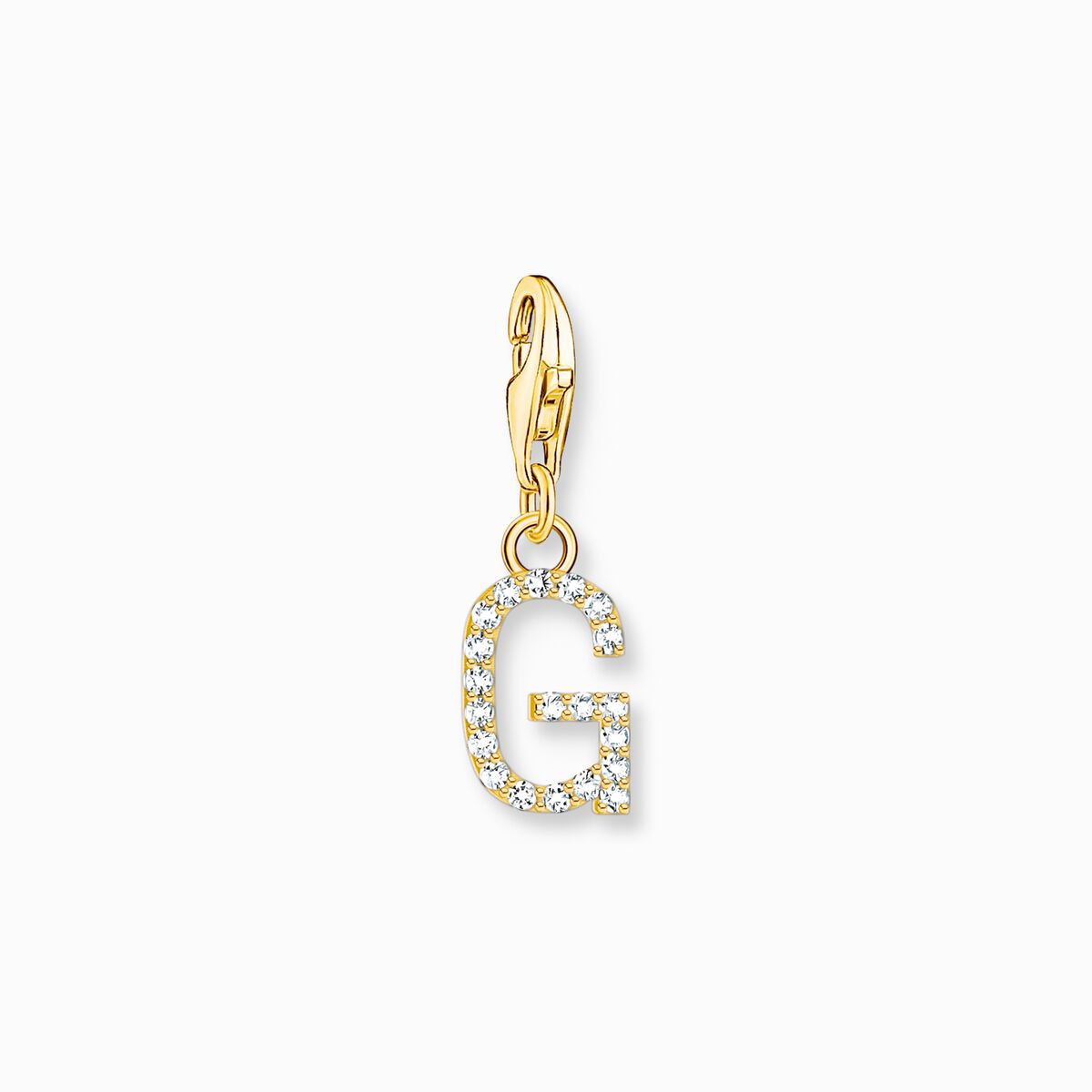 Charm pendant letter G with white stones gold plated
