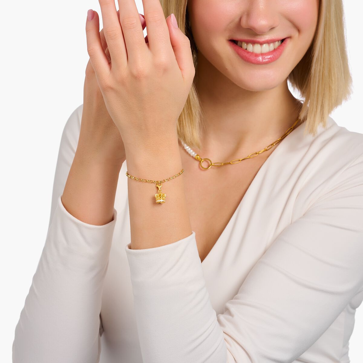 Gold-plated charm pendant LONDON crown with zirconia