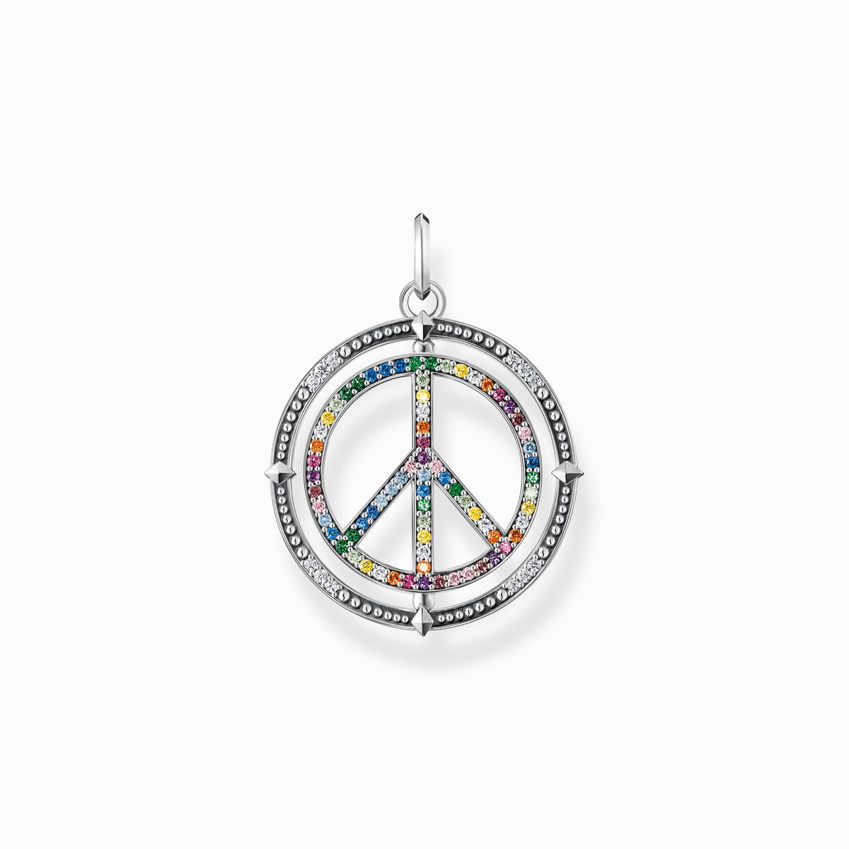 Blackened silver pendant peace sign with coloured stones