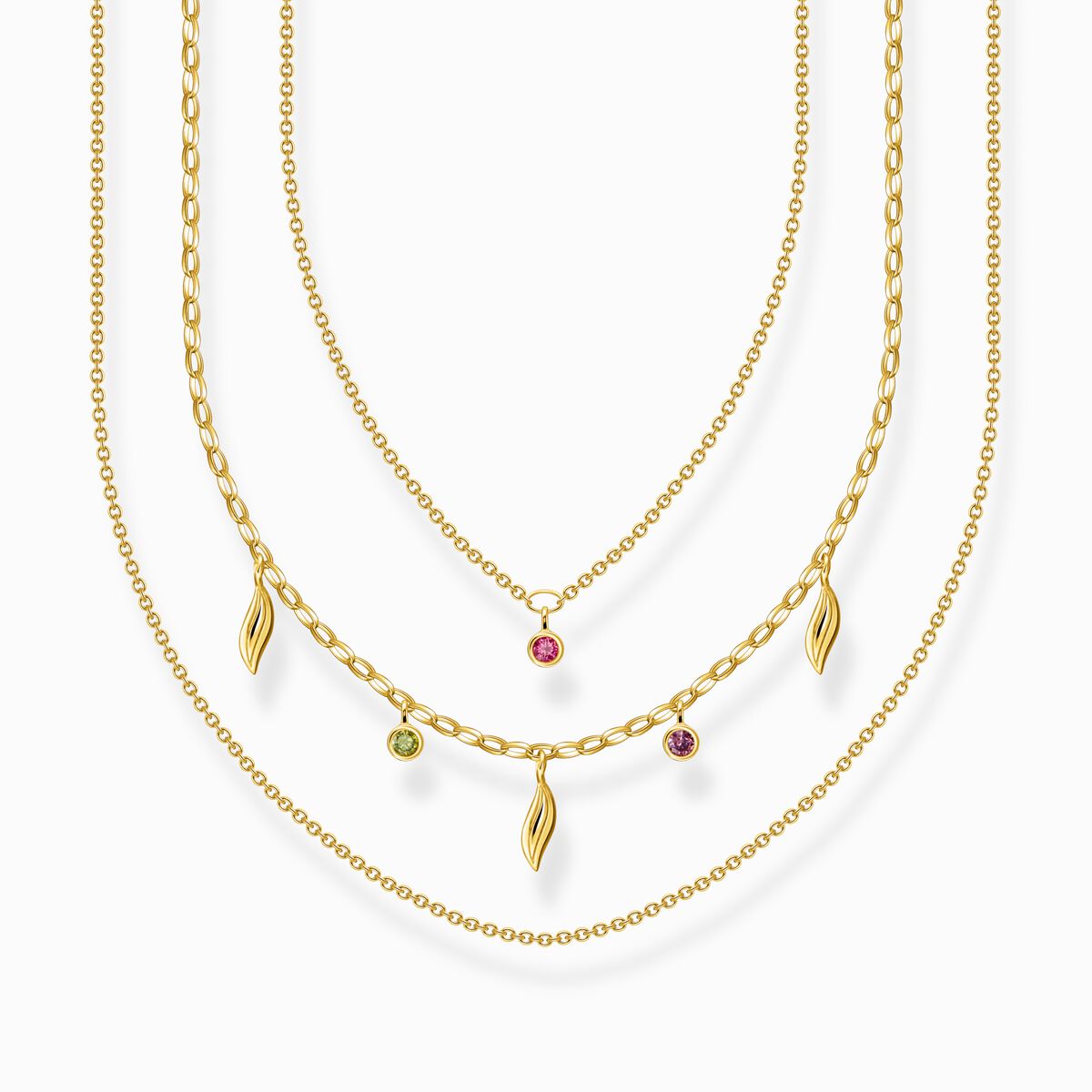 Necklace layering leaves gold
