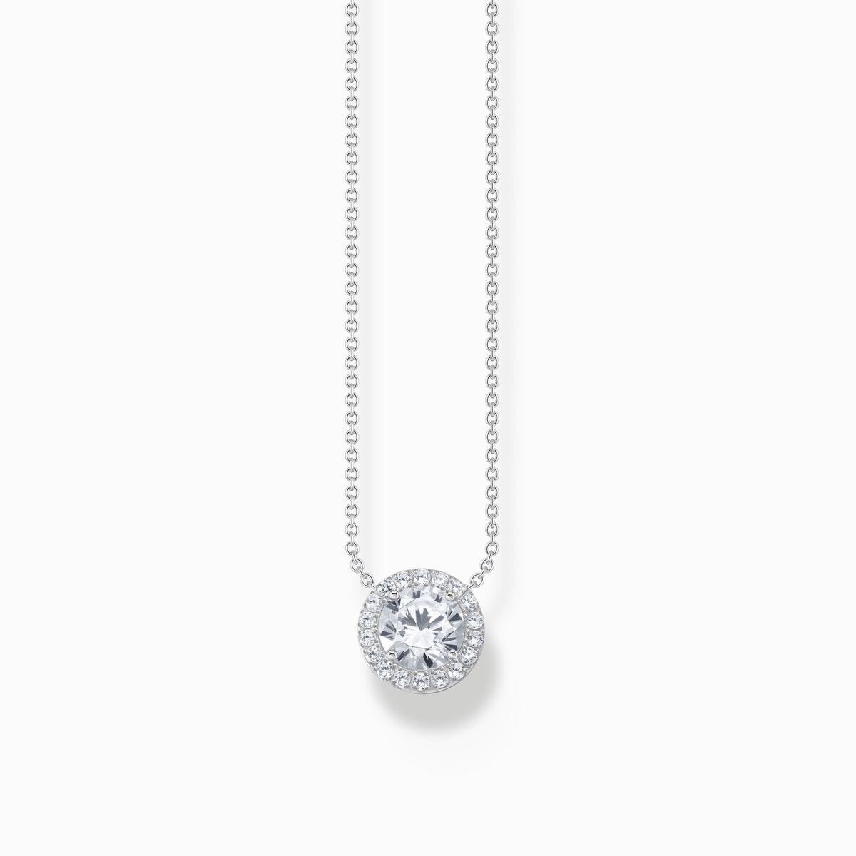 Silver necklace with halo pedant with white zirconia