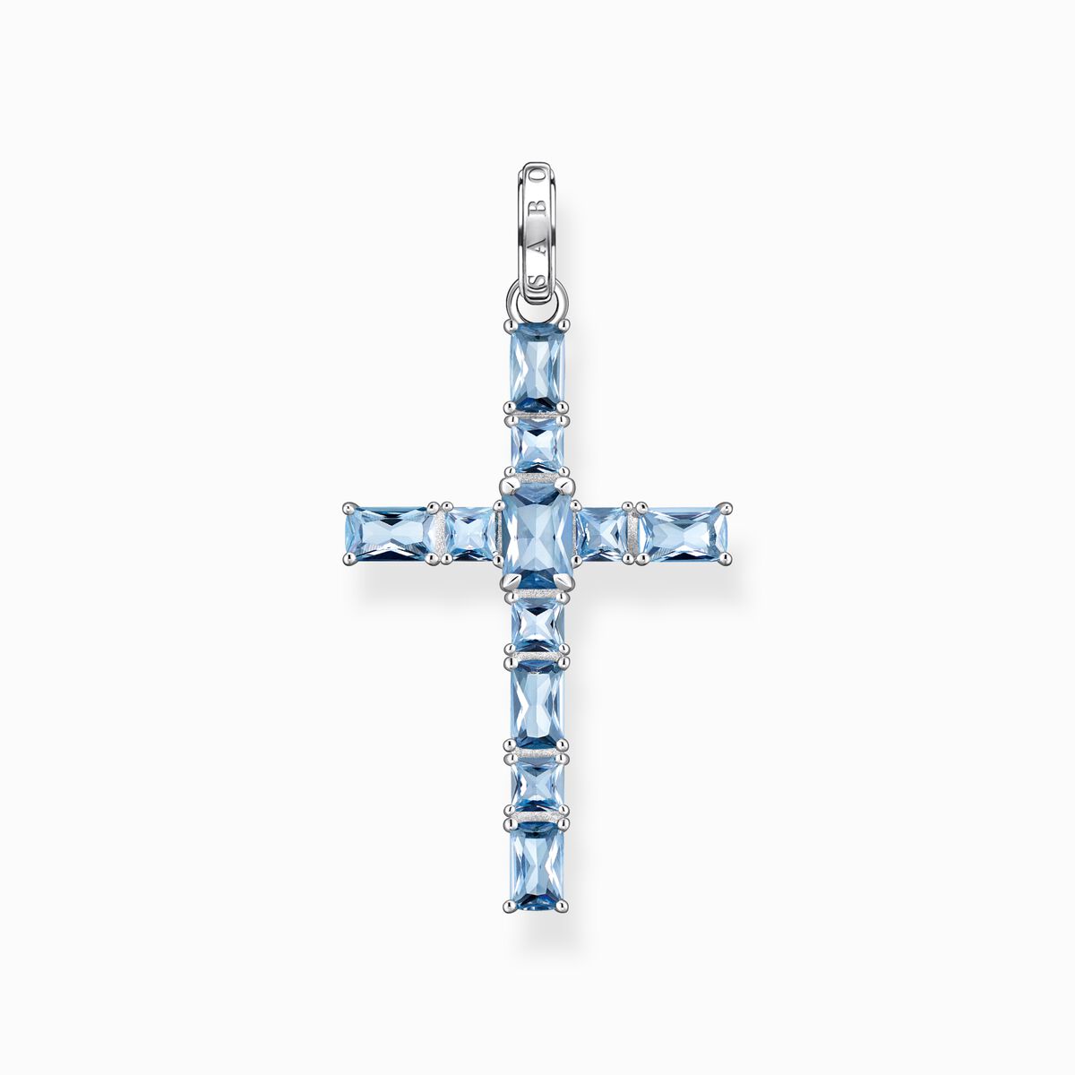 Pendant cross with aquamarine-coloured stones silver