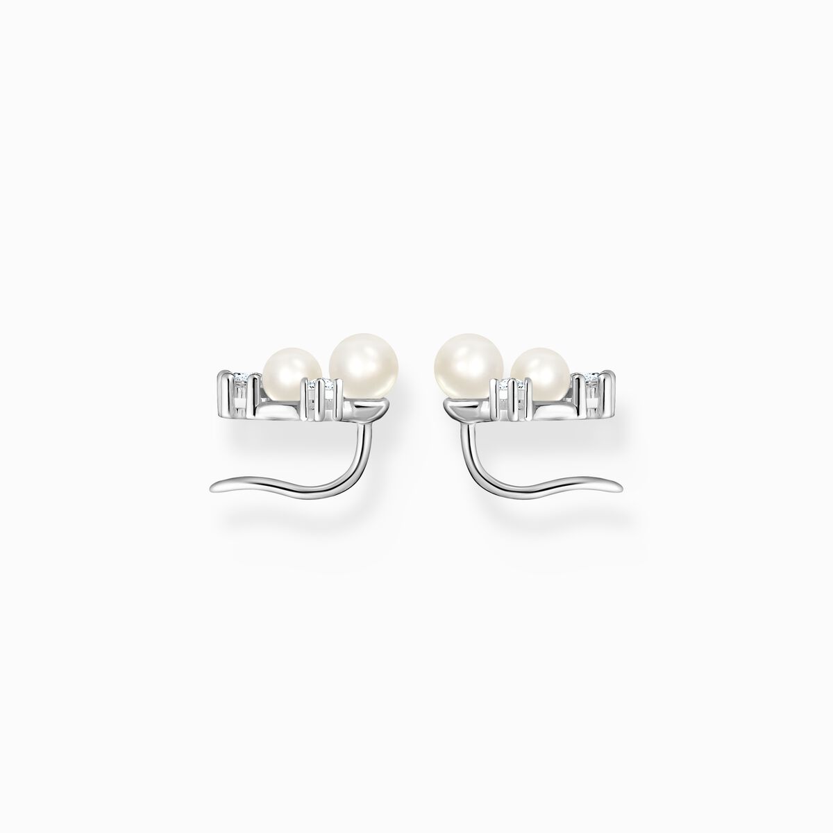 Ear climber pearls with white stones silver