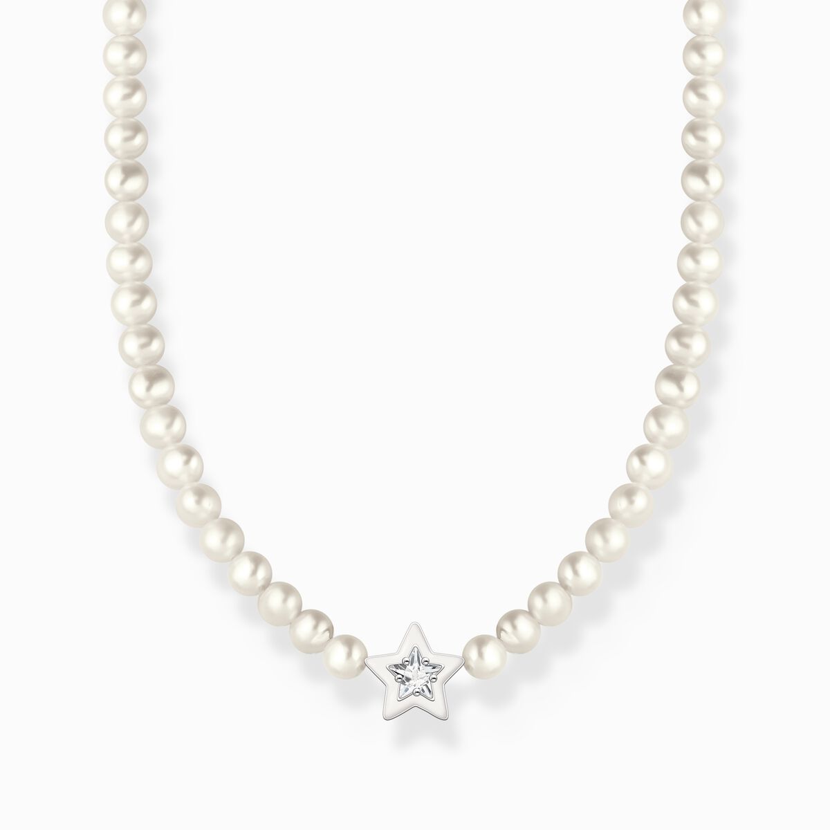 Necklace with freshwater pearls and cold enamel silver