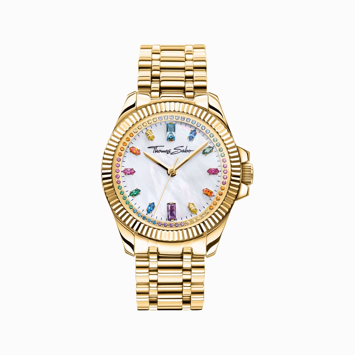 Watch for women Divine Rainbow coloured stones yellow gold-coloured