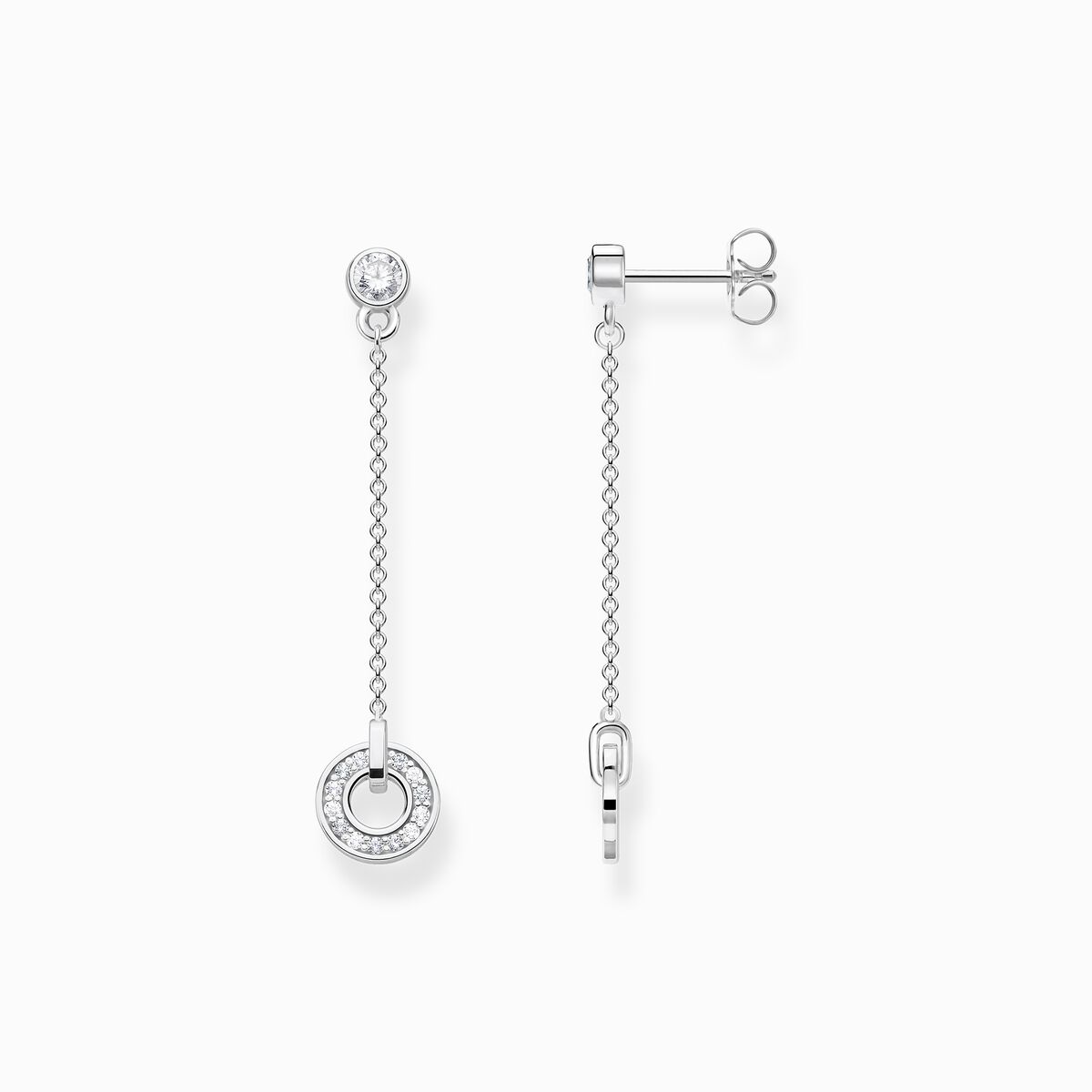 Earrings circle with white stones silver