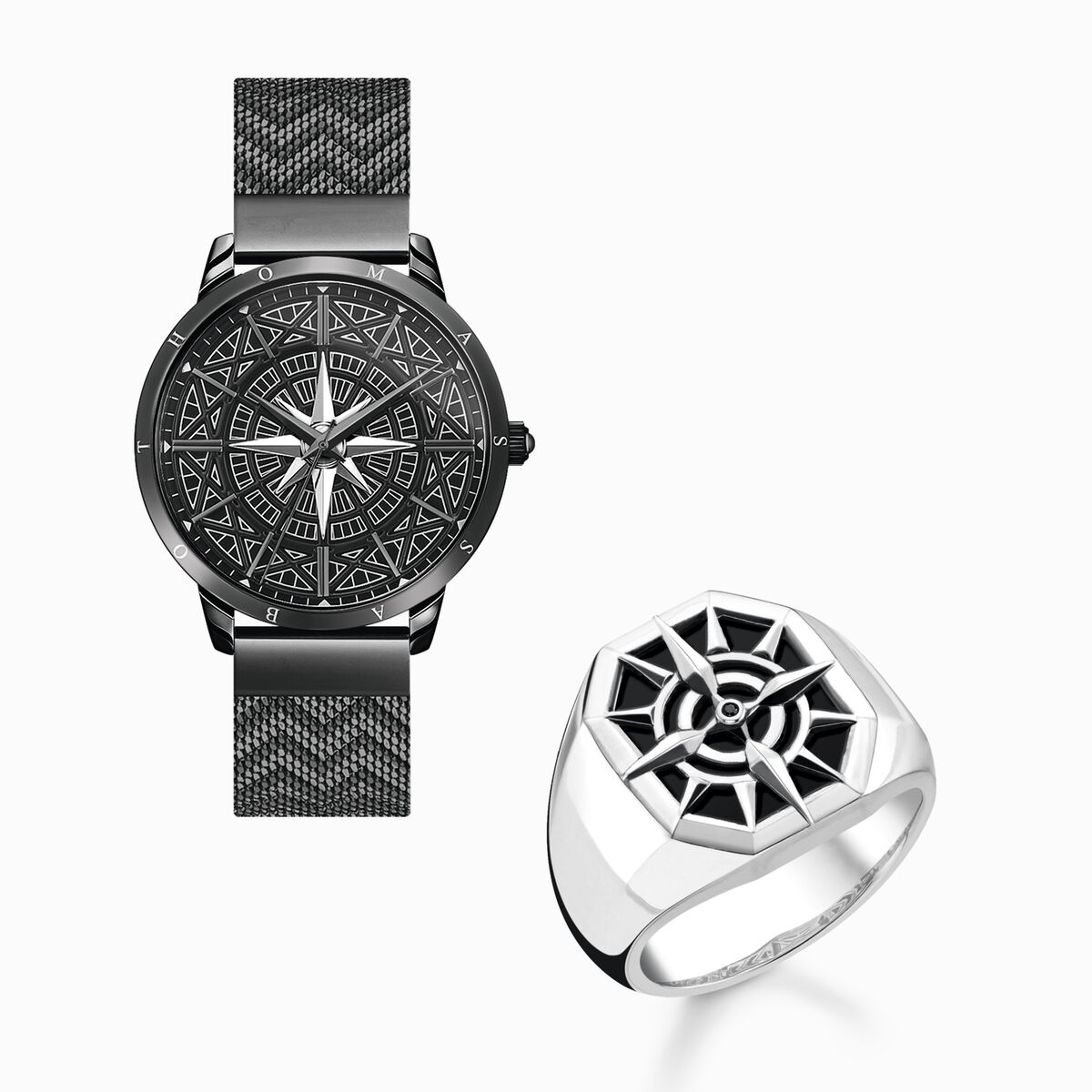 Jewellery set Spirit Cosmos compass black and silver