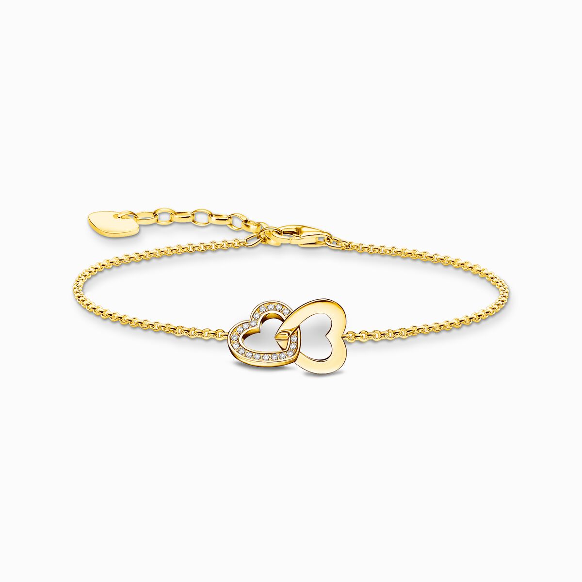 Gold-plated bracelet with intertwined hearts pendant