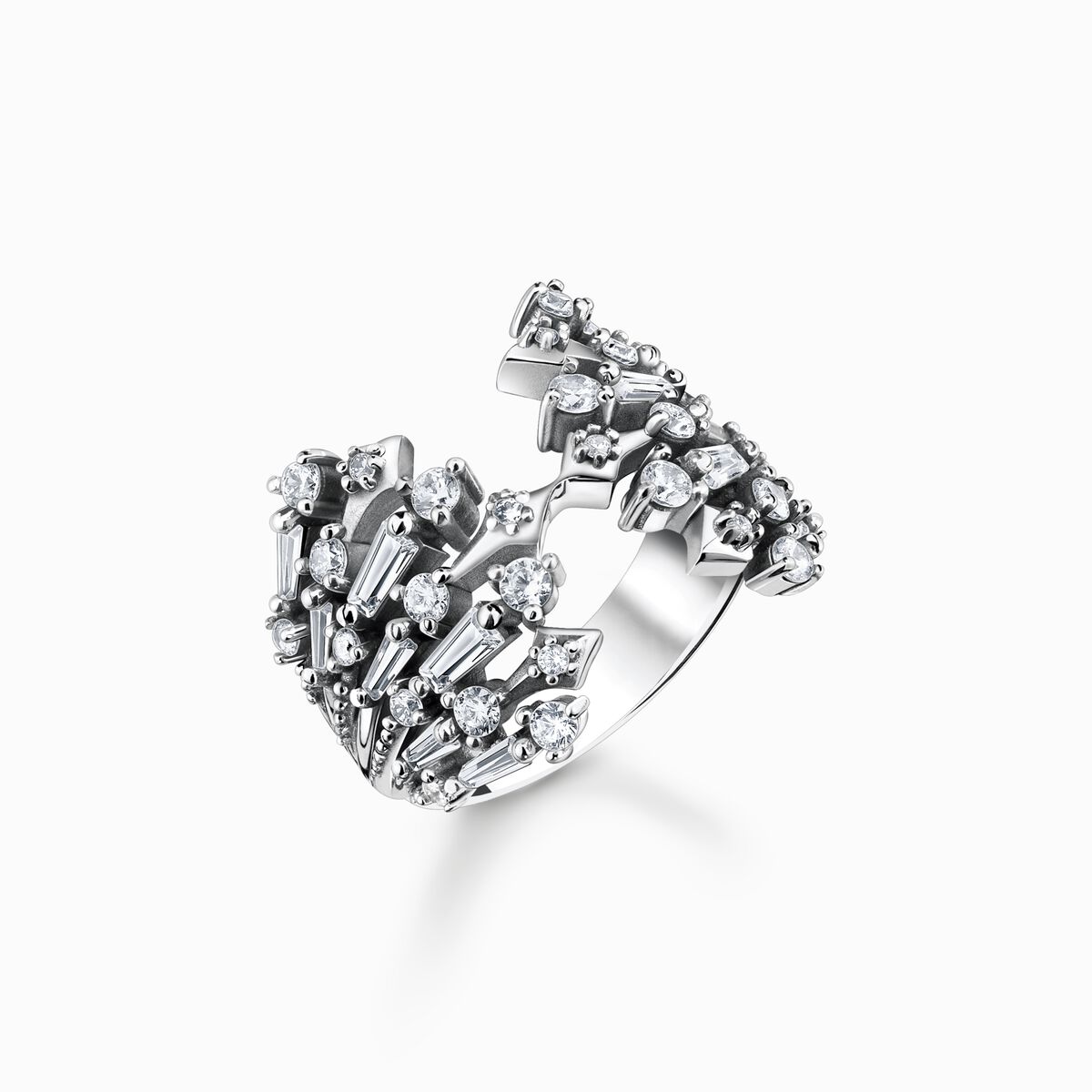 Ring with winter sun rays silver