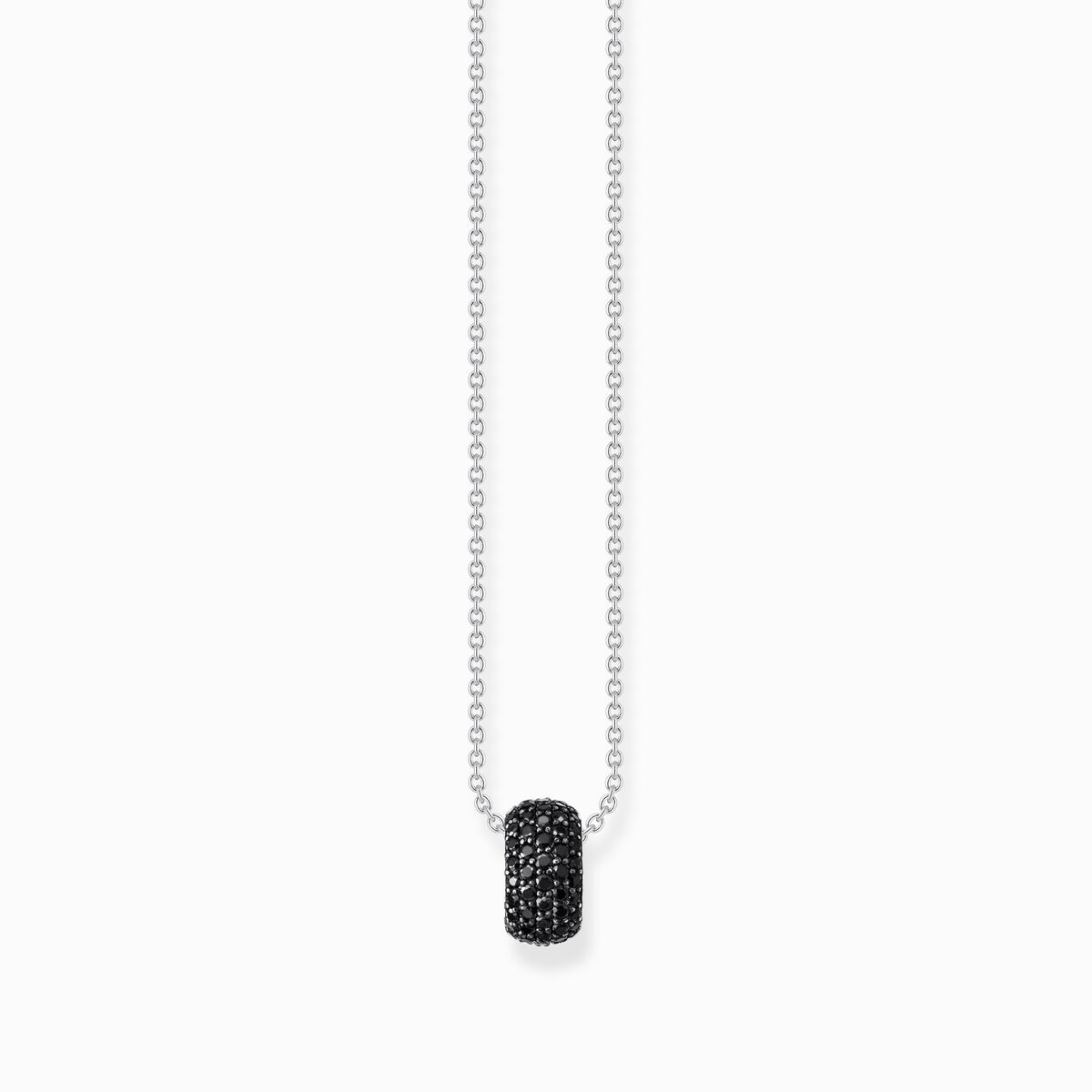Silver necklace with ring pendant and black zirconia