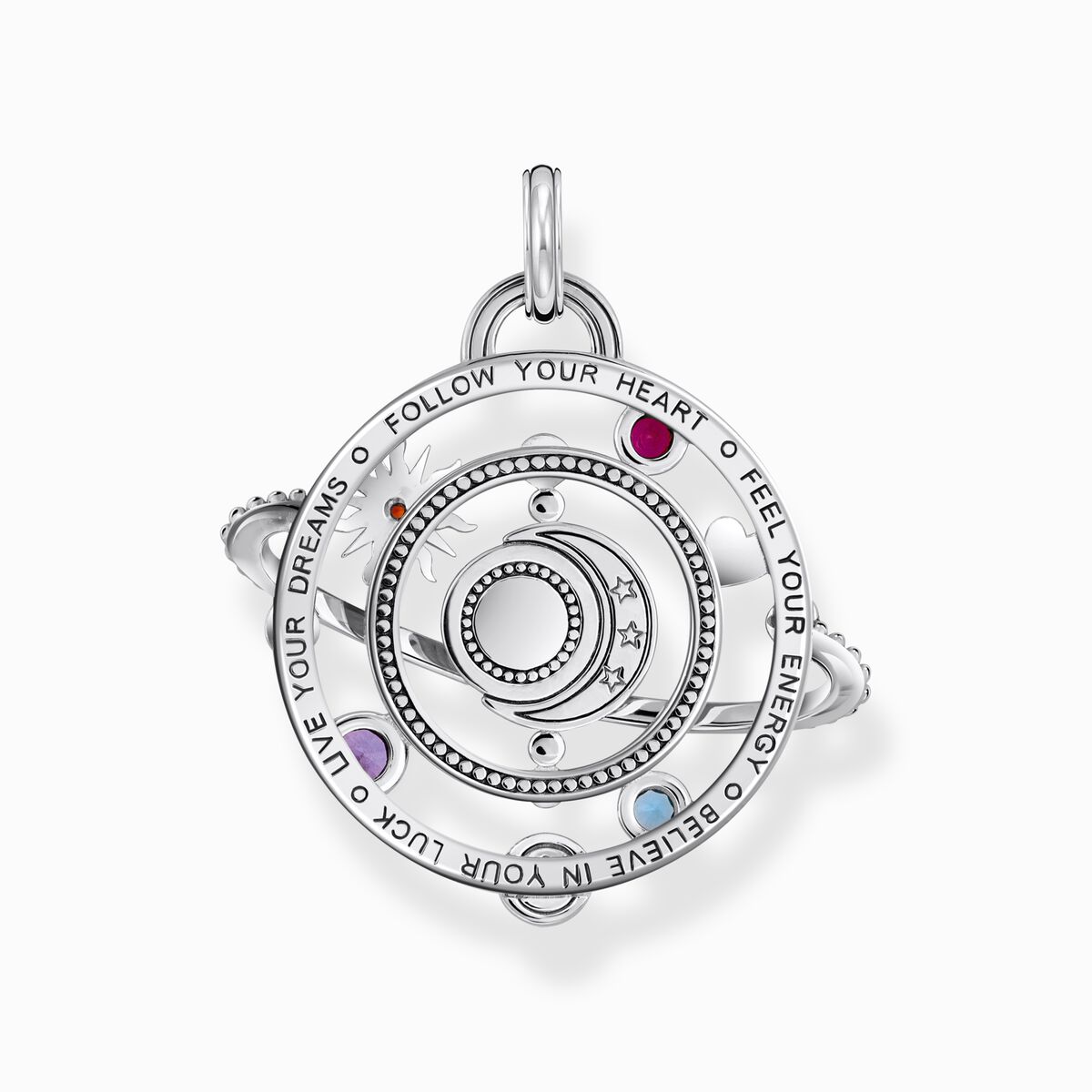 Silver pendant in cosmic design with colourful stones