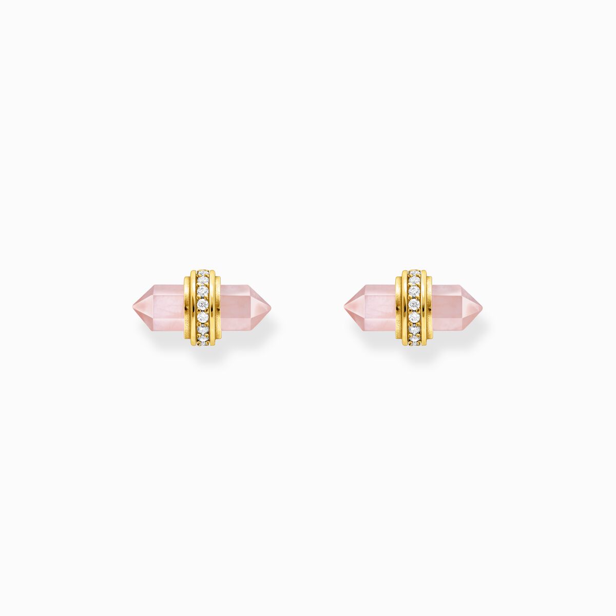 Gold-plated ear studs with hexagonal rose quartz