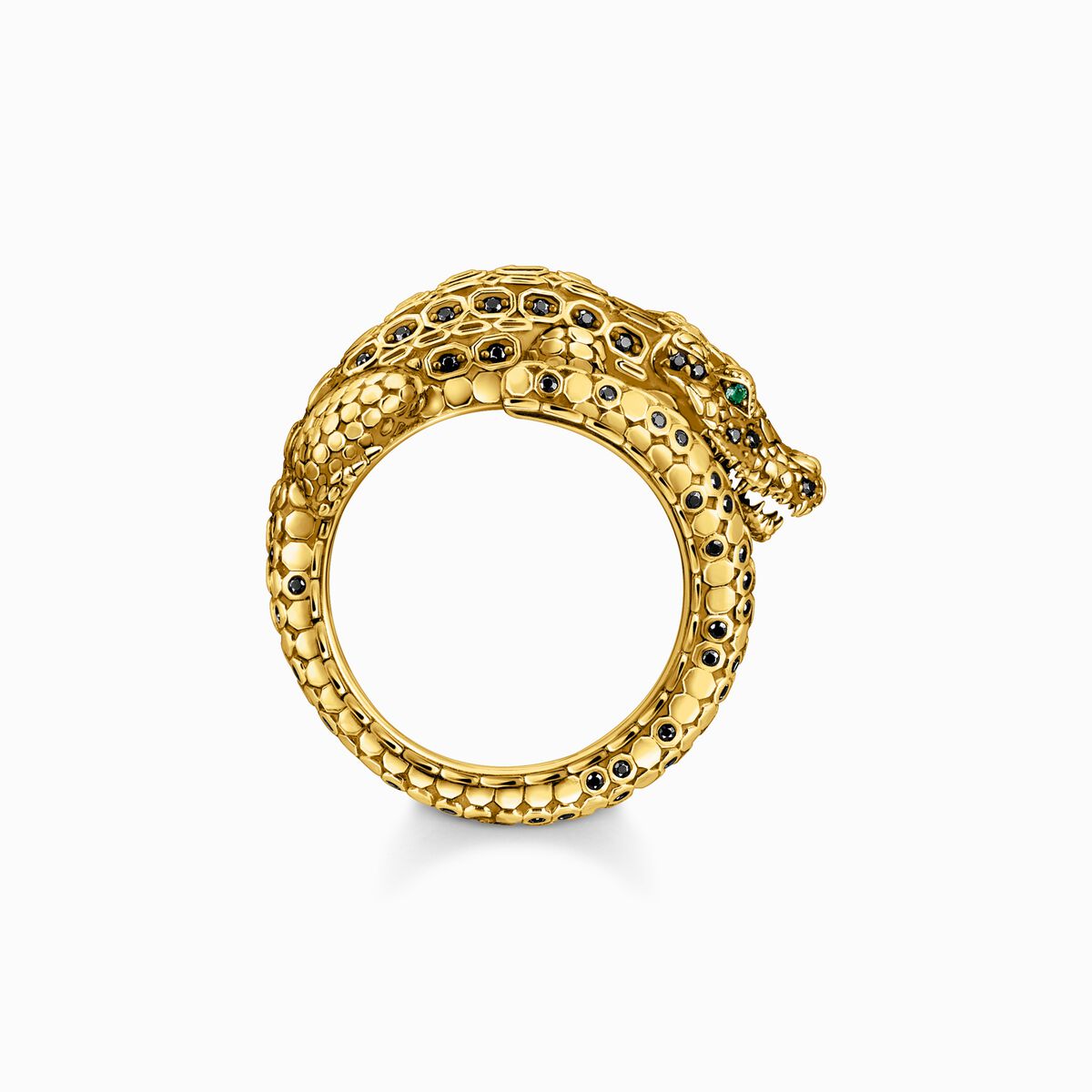 Yellow-gold plated ring with crocodile in 3D-Design