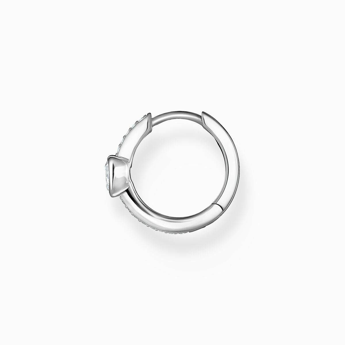 Single hoop earring with heart and white stones silver