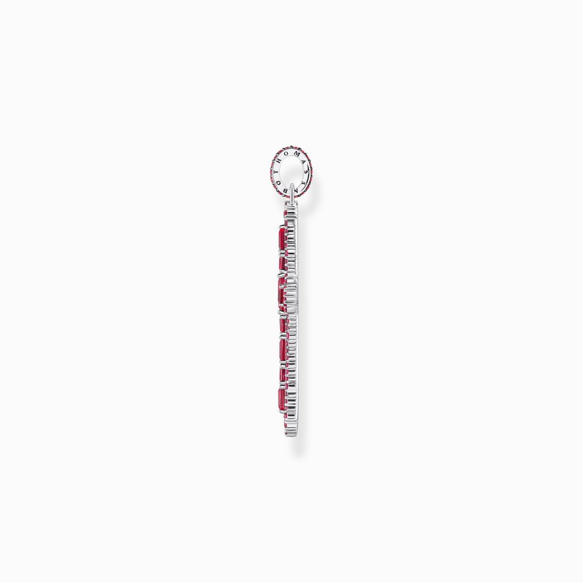 Silver blackened cross pendant with ruby red stones