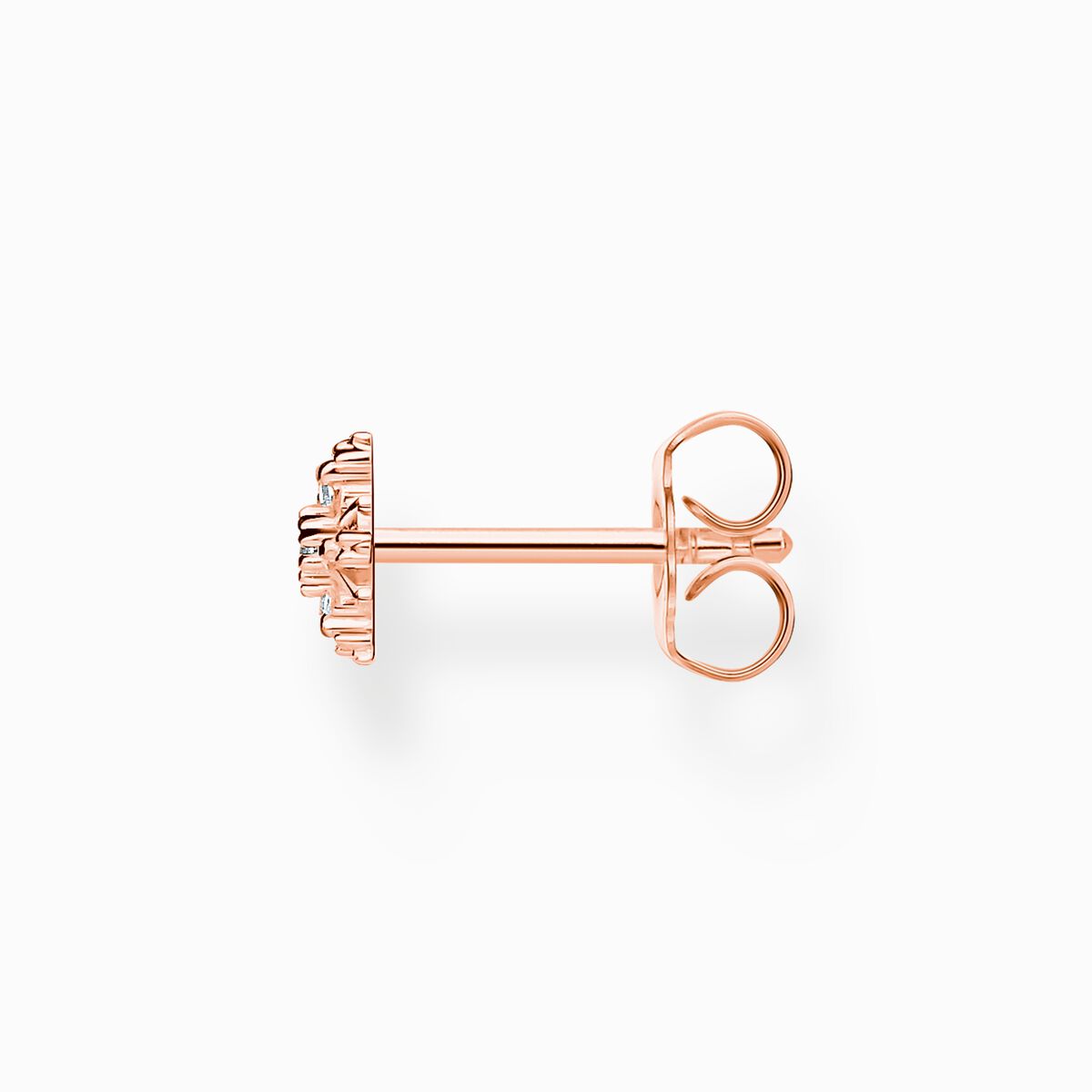 Single ear stud snowflake with white stones rose gold