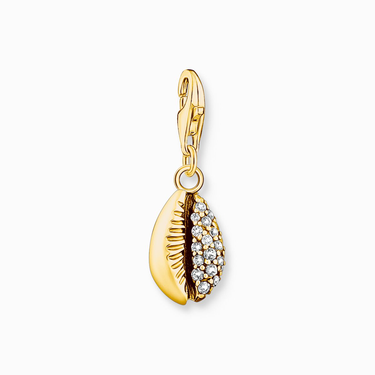 Charm pendant shell with white stones gold
