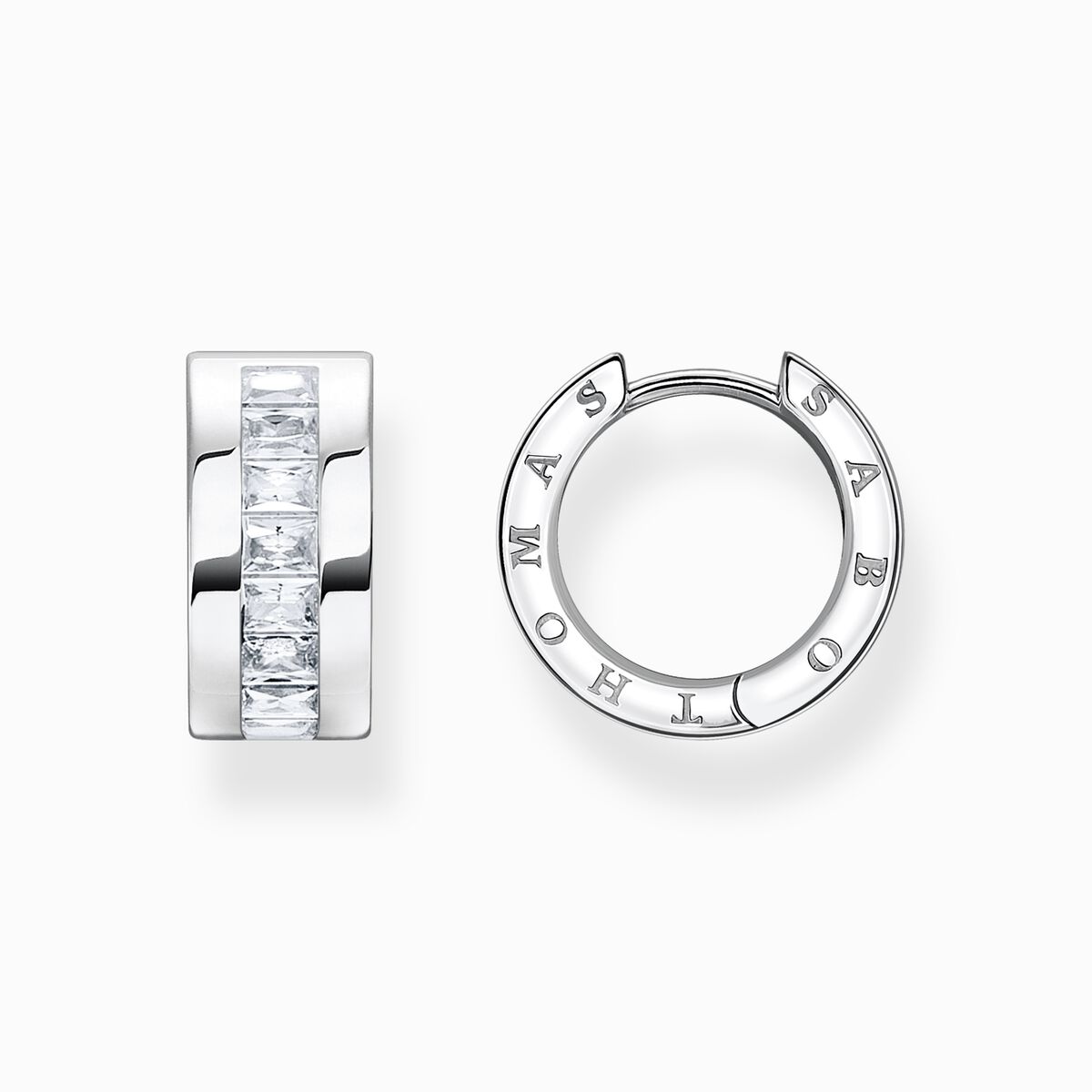 Hoop earrings with white stones pavé silver