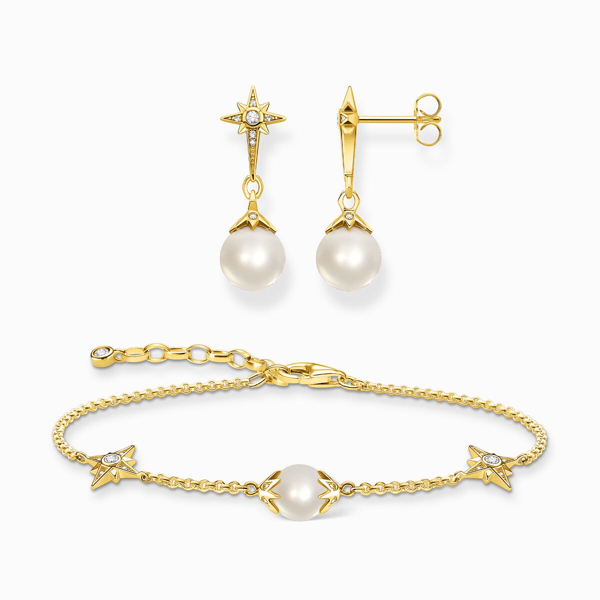 Jewellery set magic stars with pearls gold