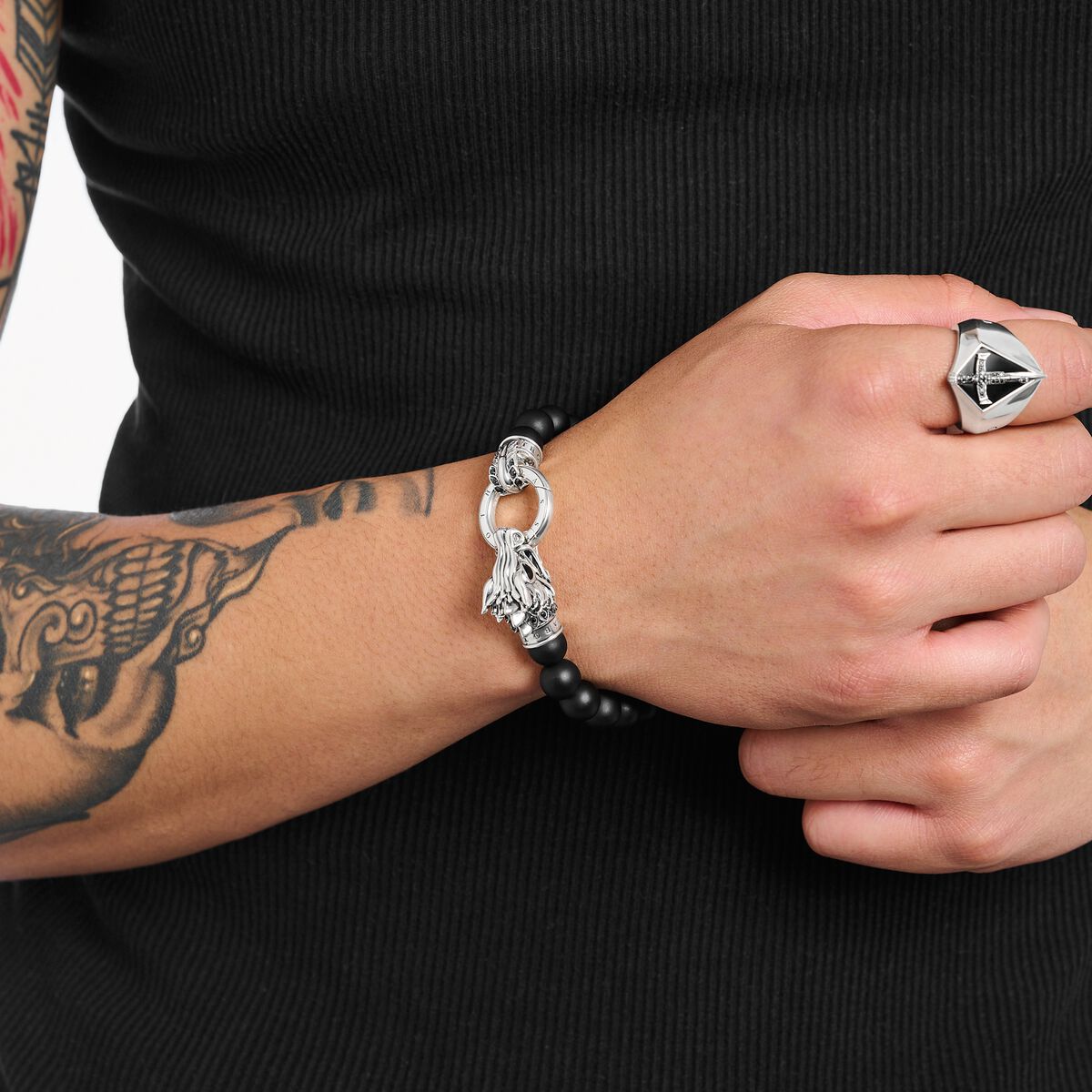 Silver blackened signet ring with black zirconia