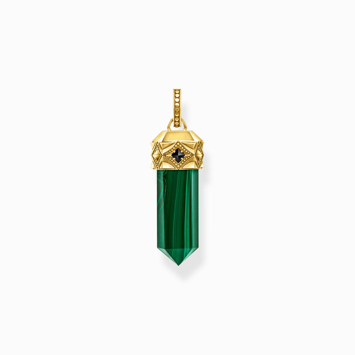 Gold-plated pendant with hexagon-cut green malachite