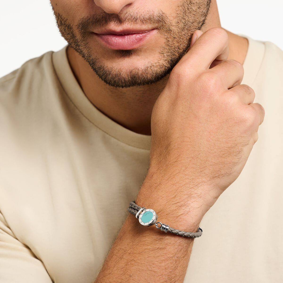 Leather strap disc turquoise