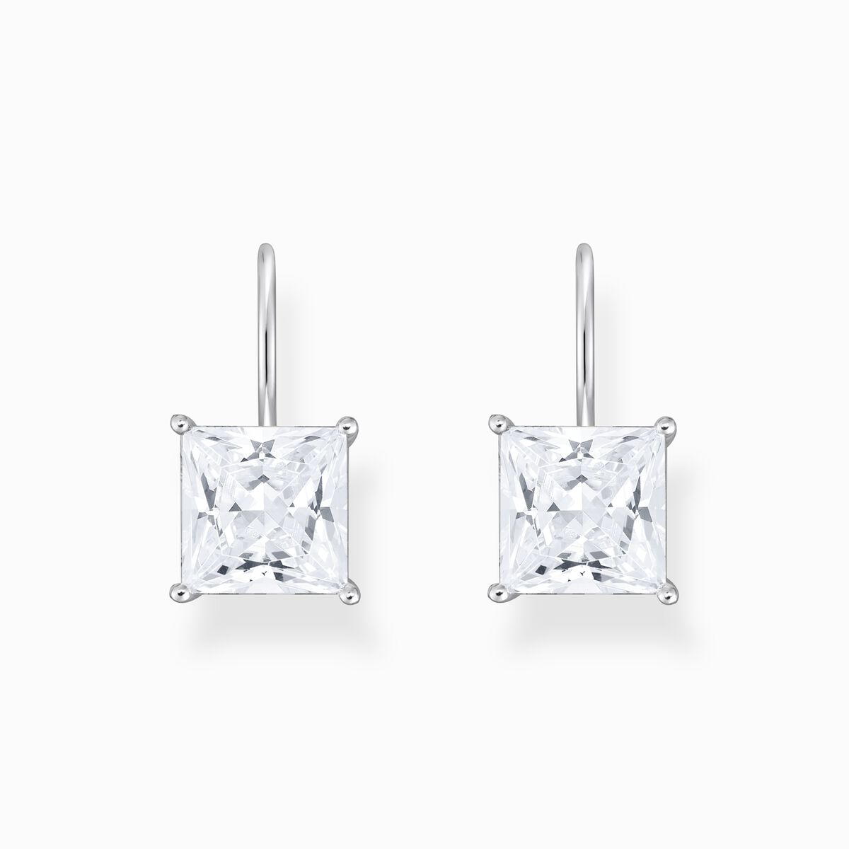 Silver earrings with square pendant and white zirconia