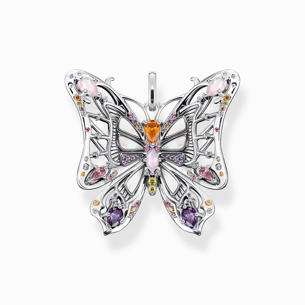 Pendant butterfly colourful stones silver