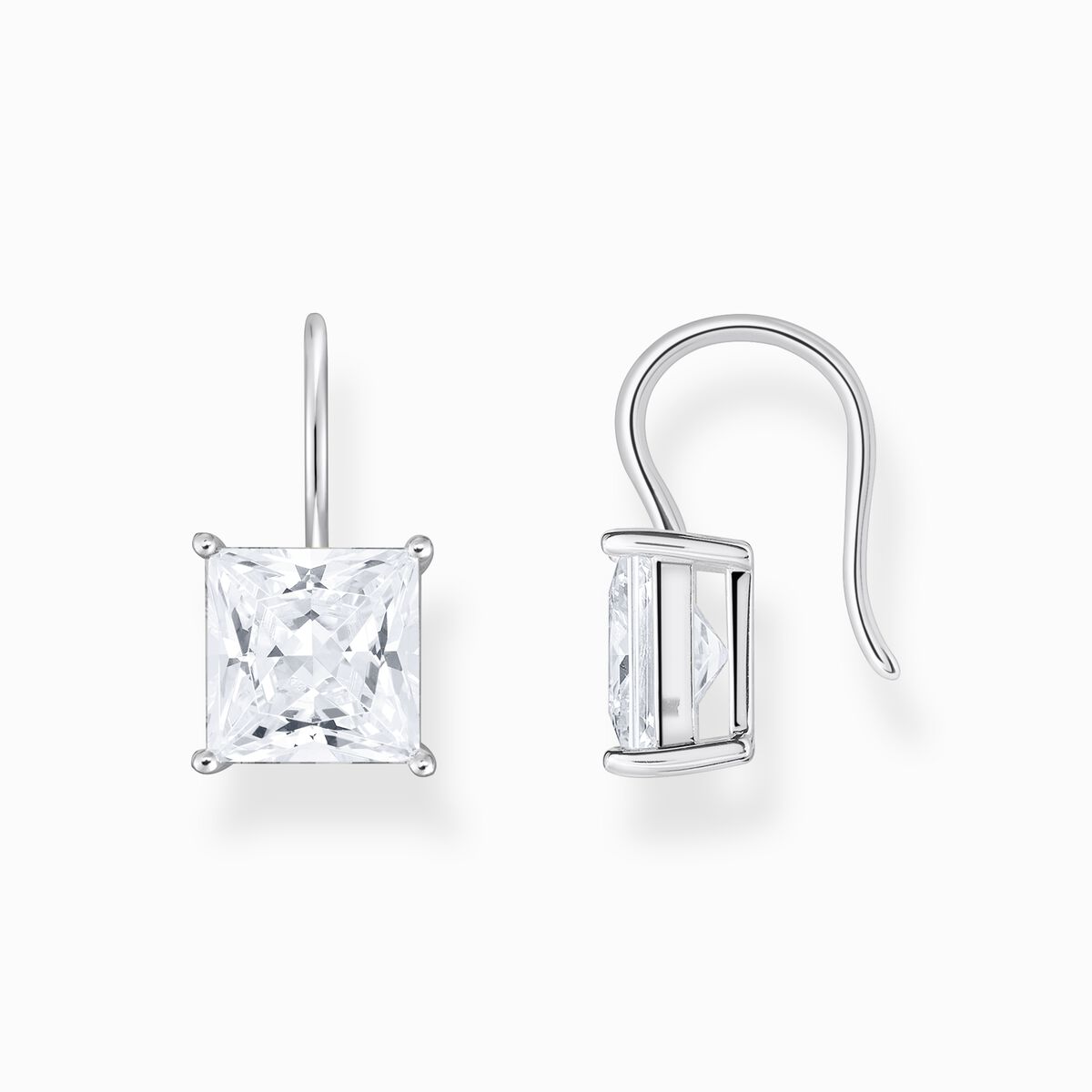 Silver earrings with square pendant and white zirconia