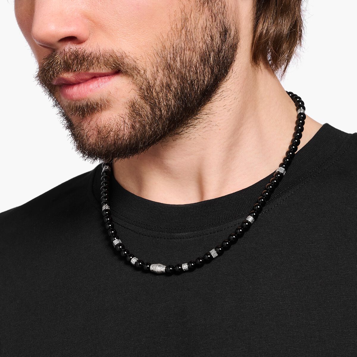 Necklace with black onyx beads silver