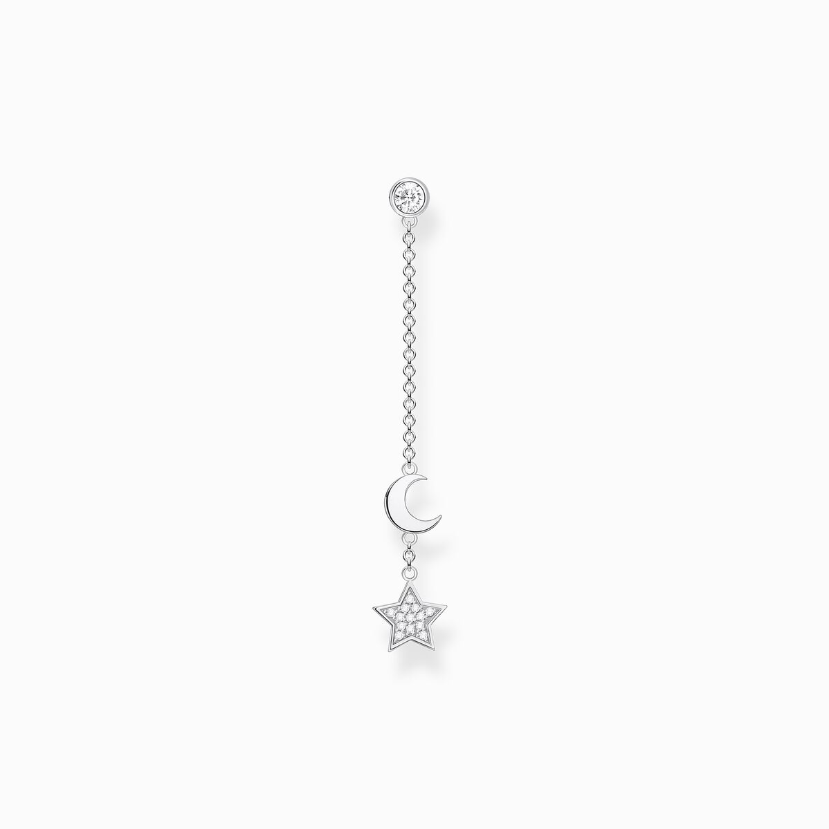 Single earring star and moon silver