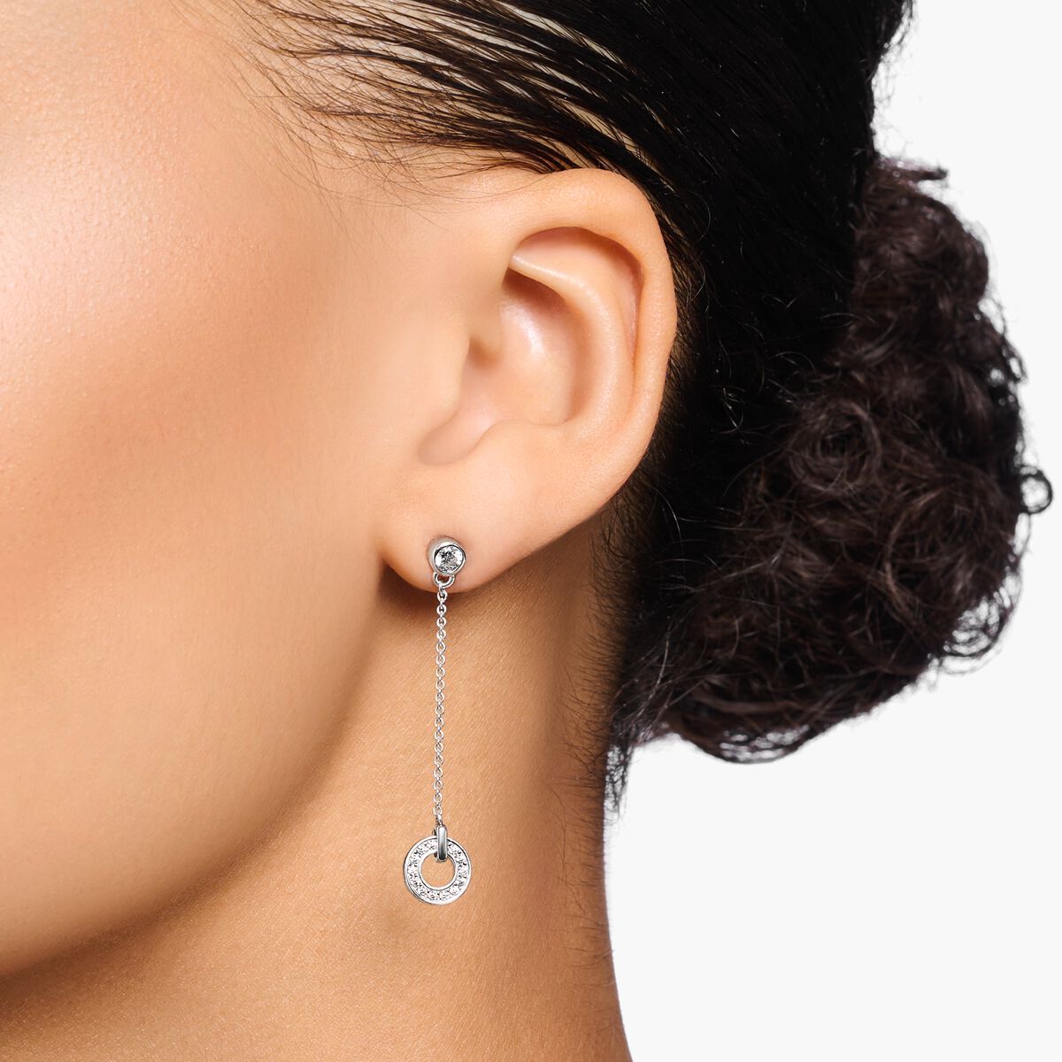 Earrings circle with white stones silver