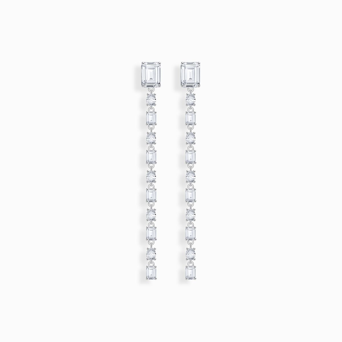 Silver long earrings with white zirconia