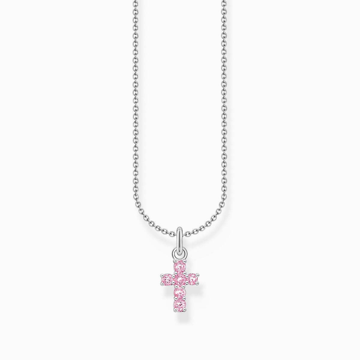 Silver necklcae with cross pendant with pink zirconia